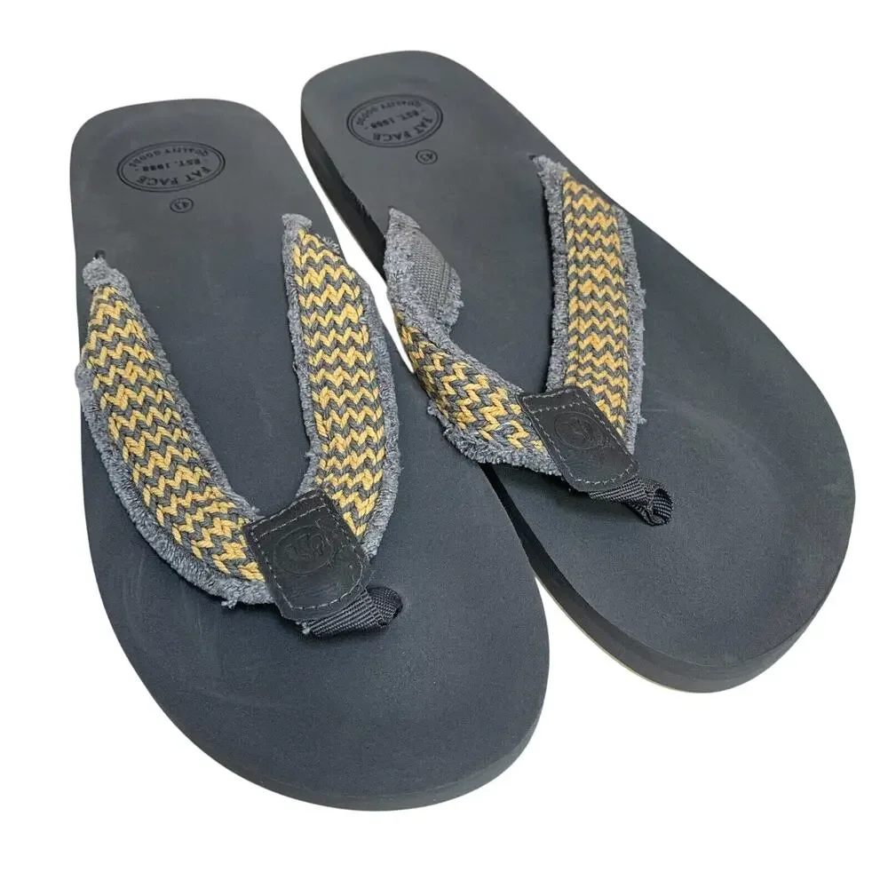 FAT FACE Mens Gray & Yellow Textile HARRIS Flip Flops Sandals Sz 10